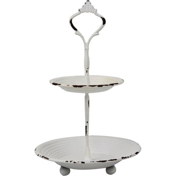 Small 2 Tier Worn White Metal Tray, Rustic Farmhouse Decor, Tiered Jewelry Tray - Picture 7 of 7